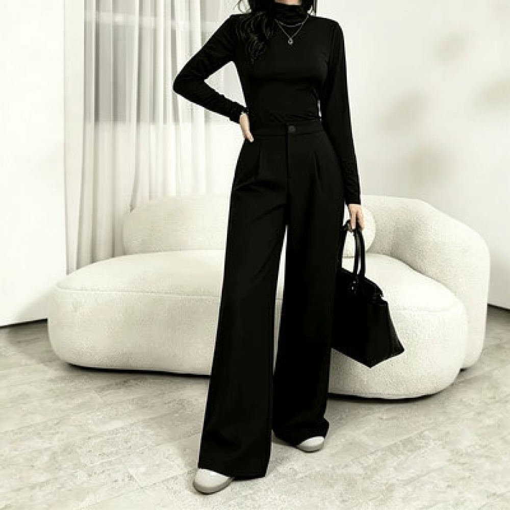 Tailored Trouser Wide - 여성용 와이드 레그 정장 바지, 하이웨이스트,