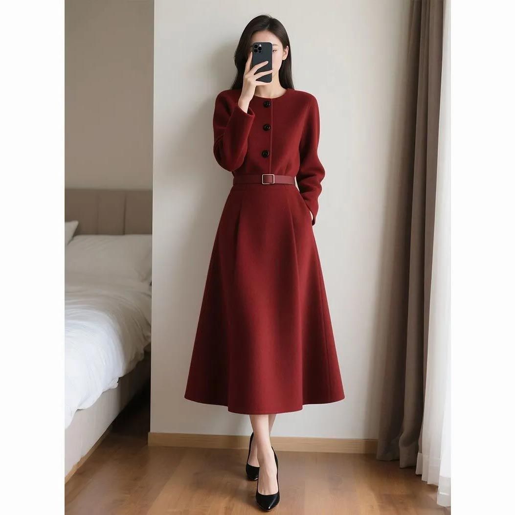 Women'S Red Formal Wear - 2026년 가을, 여성용 레드 레트로 스타일의