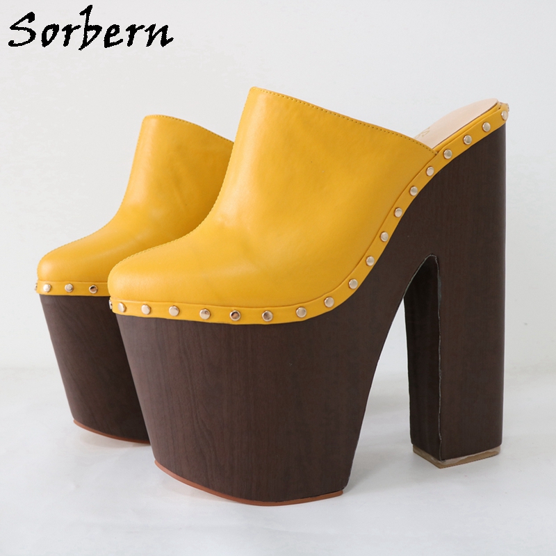 Pump Heel Block - Sorbern Ginger 옐로우 펌프 슈즈, 여성용