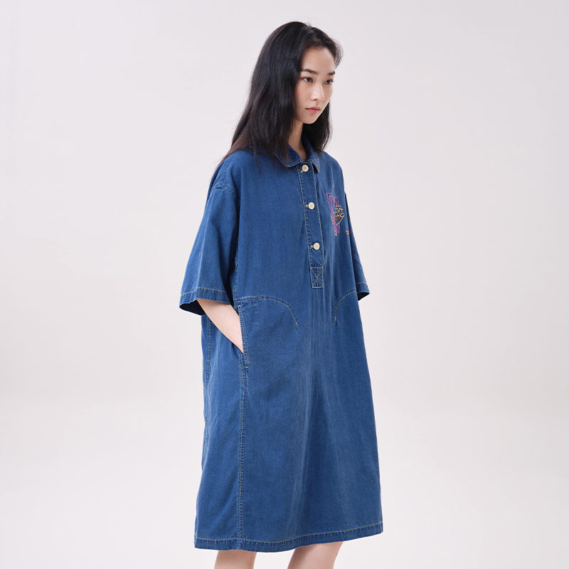 MOVEUP 리오셀 데님 드레스 폴로 칼라 하트 고양이 - Midi Dress 리뷰 및 가격