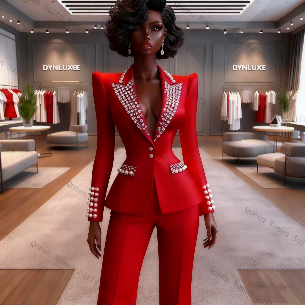 진주 레드 여성 정장 바지 세트 2피스 블레이저+바지  - Women'S Red Formal Wear 리뷰 및 가격