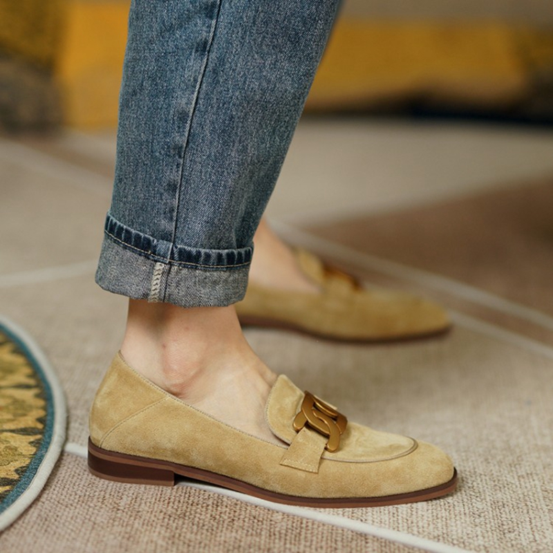 여성용 스웨이드 가죽 로퍼, 로우힐, 라운드 토, 청키 - Womens Heels 리뷰 및 가격