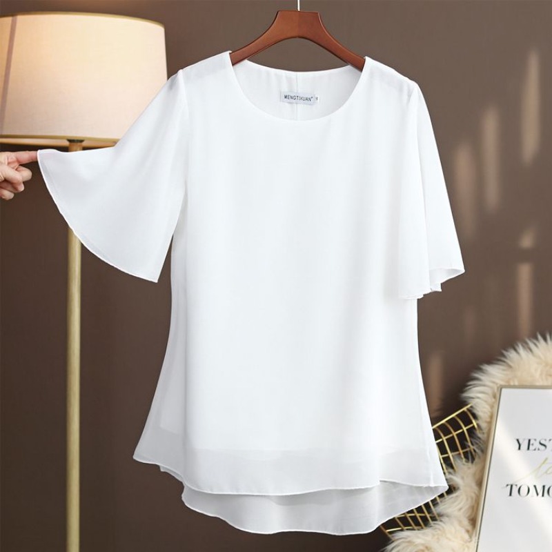 우아한 플러스 사이즈 실크 블라우스 반팔 라운드 넥 루 - Silk Blouse 리뷰 및 가격