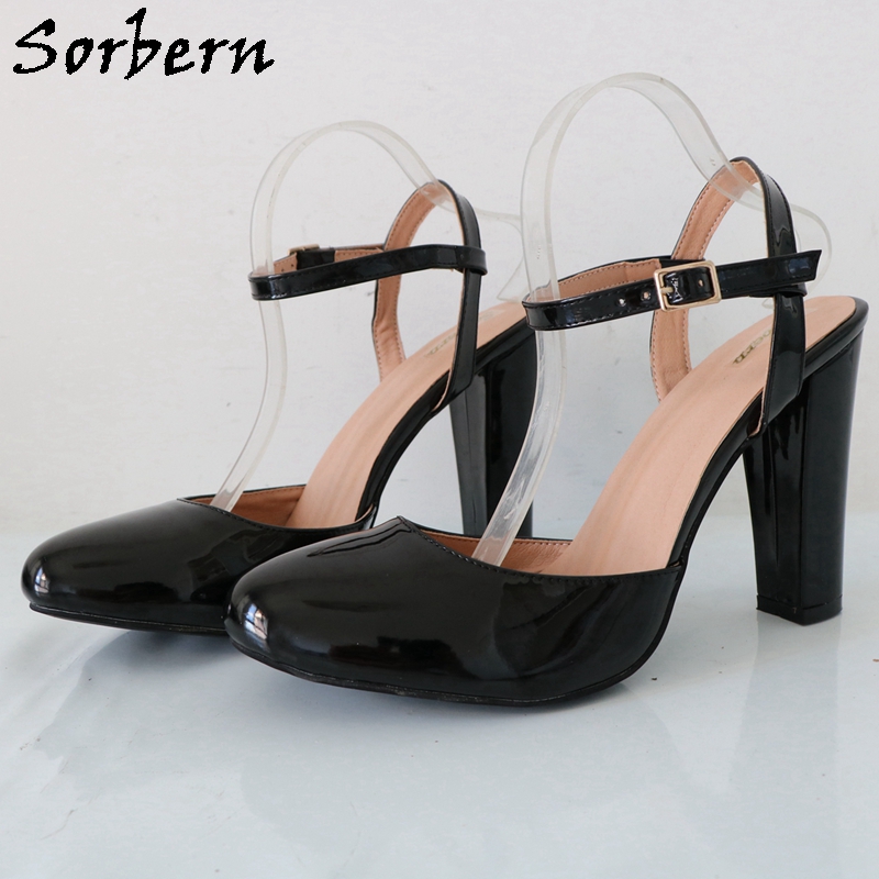 Sorbern 블랙 샤이니 블록 하이힐 발목 스트랩 여 - Pump Heel Block 리뷰 및 가격