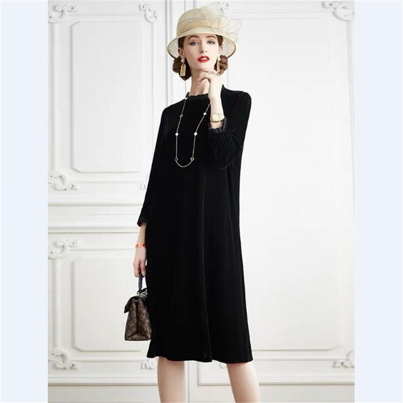 2026년 봄 신상 여성 A라인 벨벳 드레스 손목까지  - Midi Dress 리뷰 및 가격