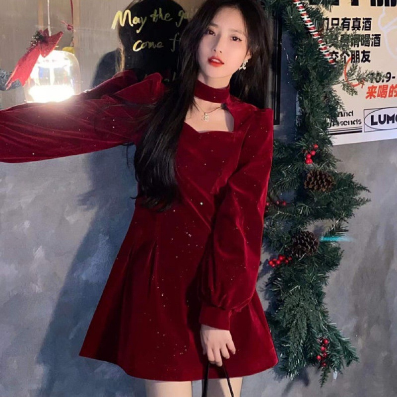 여성용 파인 스파클링 벨벳 원피스, 하이엔드 우아한 허 - Women'S Red Formal Wear 리뷰 및 가격