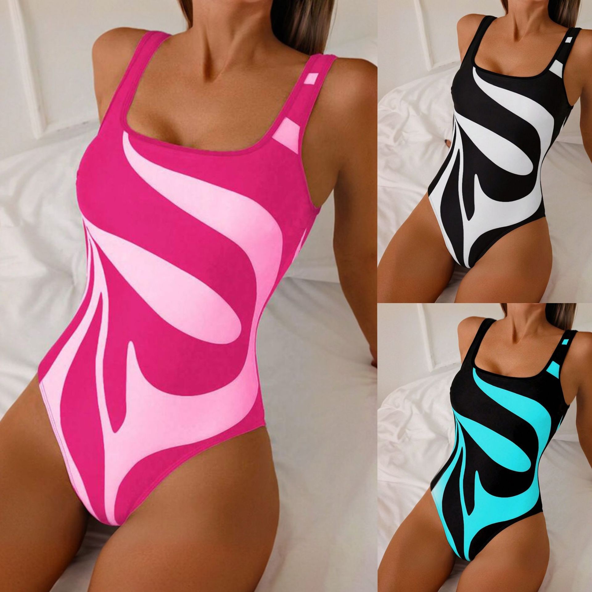 여성 탱키니 추상 프린트 비키니 하이컷 레그 수영복 스 - Womens Suit 리뷰 및 가격