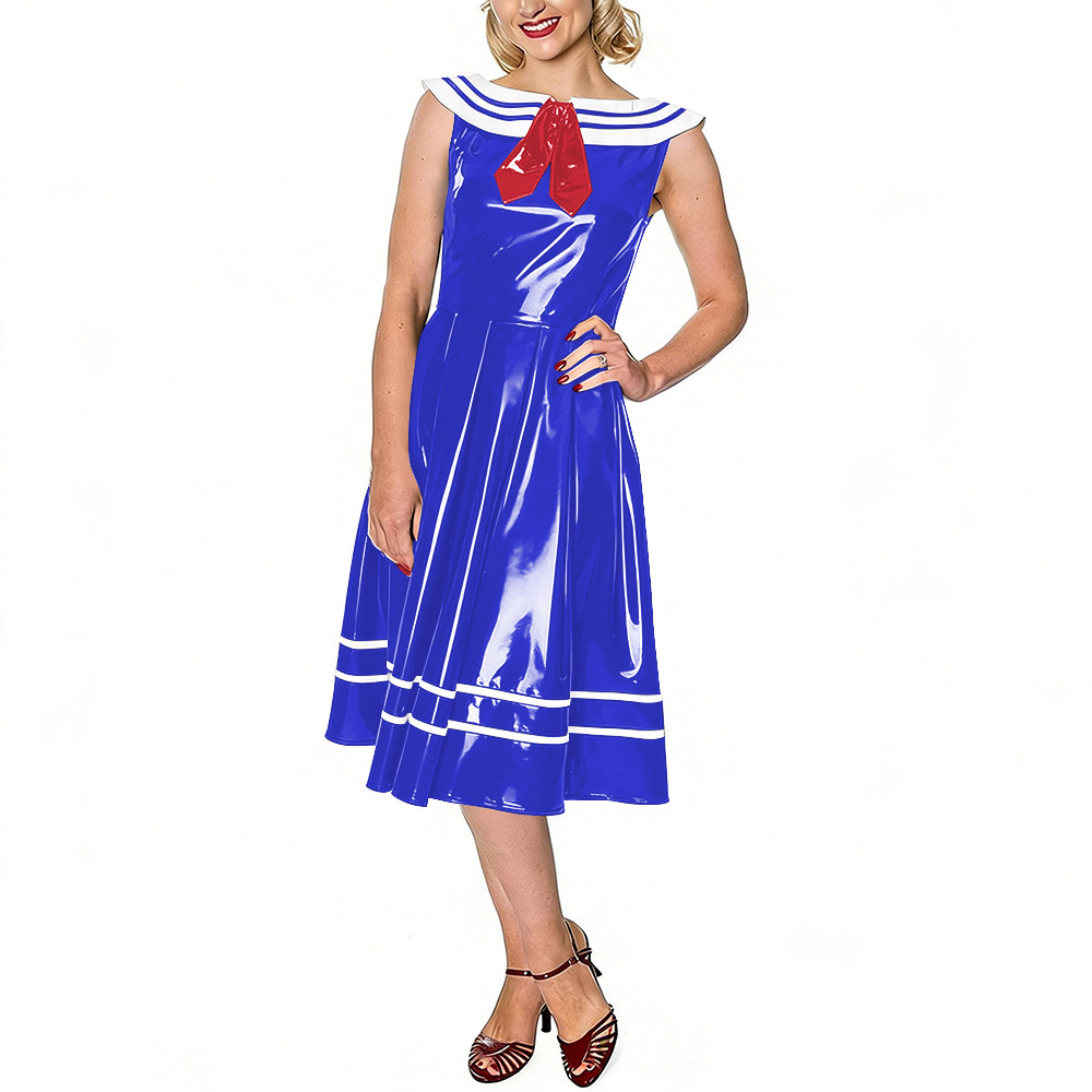 여성용 빈티지 세일러 드레스, 광택 가죽 PVC 민소매 - Midi Dress 리뷰 및 가격